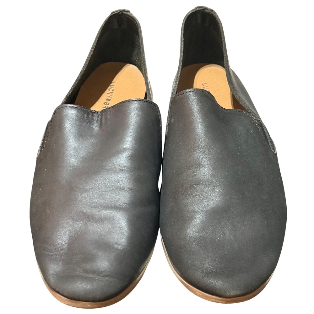 Lucky Brand Emmie Flat Shoes Womens 8.5 Black Leather Slip On Ballet Minimalist